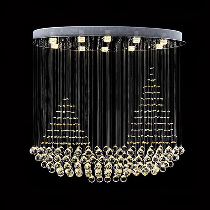 10 Lights Crystal Ceiling Lighting Modern Stainless Steel Sailboat Living Room Flush Mount Lamp