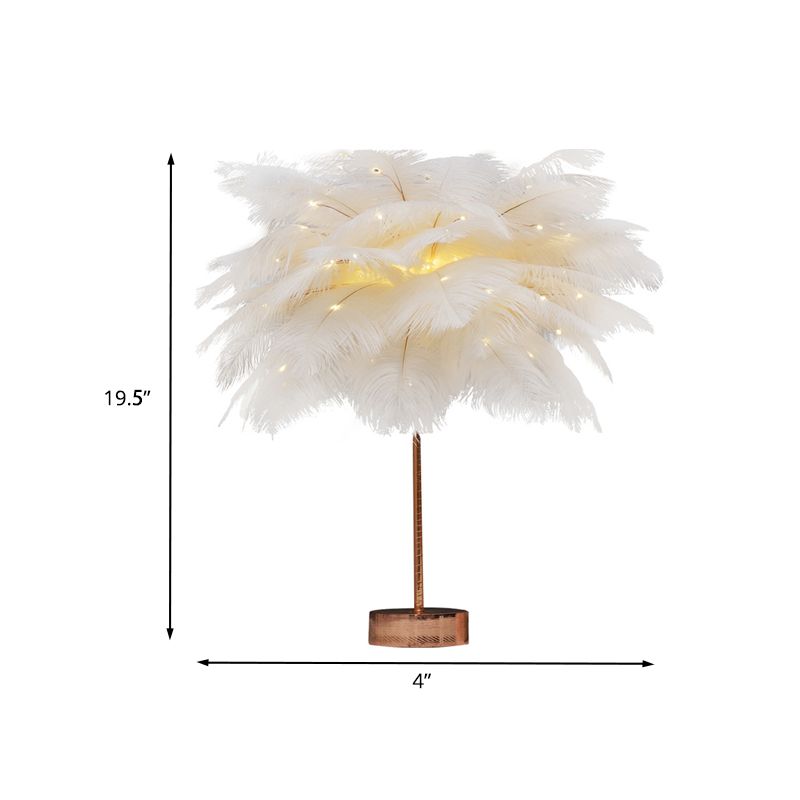 Lampada notturna Palmtree rosa/bianca moderna elegante piuma a batteria alimentato a led leggera con porta USB a carico