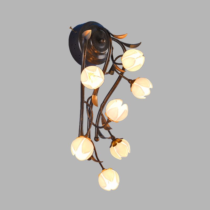 7 Lights Flower Sconce Light Fixture Countryside White/Pink/Yellow Glass Wall Mount Lighting for Bedroom