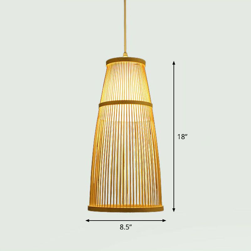 Handcrafted Ceiling Light Chinese Style Bamboo Single Restaurant Hanging Pendant Light in Wood