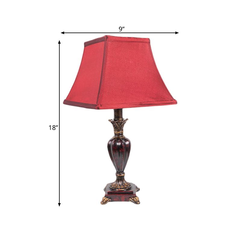Country Pagoda Table Light 1 Bulb Fabric Night Lighting in Red with Resin Font Base for Bedside