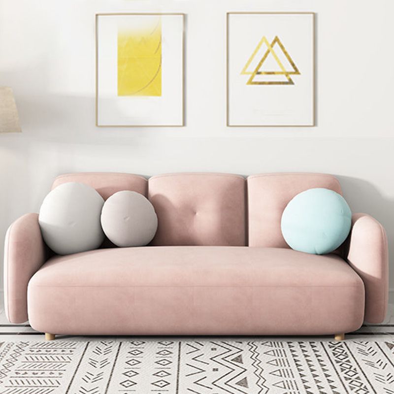 Velvet and Faux Leather Sofa Couch Sewn Pillow Back Settee Couch