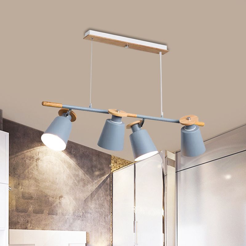 Green/Grey/White Tapered Shade Island Lighting 4 Heads Nordic Metal Linear Chandelier for Restaurant