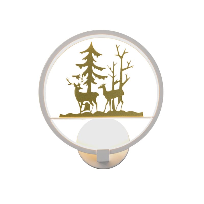 Elk et arbre de forme circulaire Lumière Nordique LED Mur mural blanc lampe pour la chambre à coucher