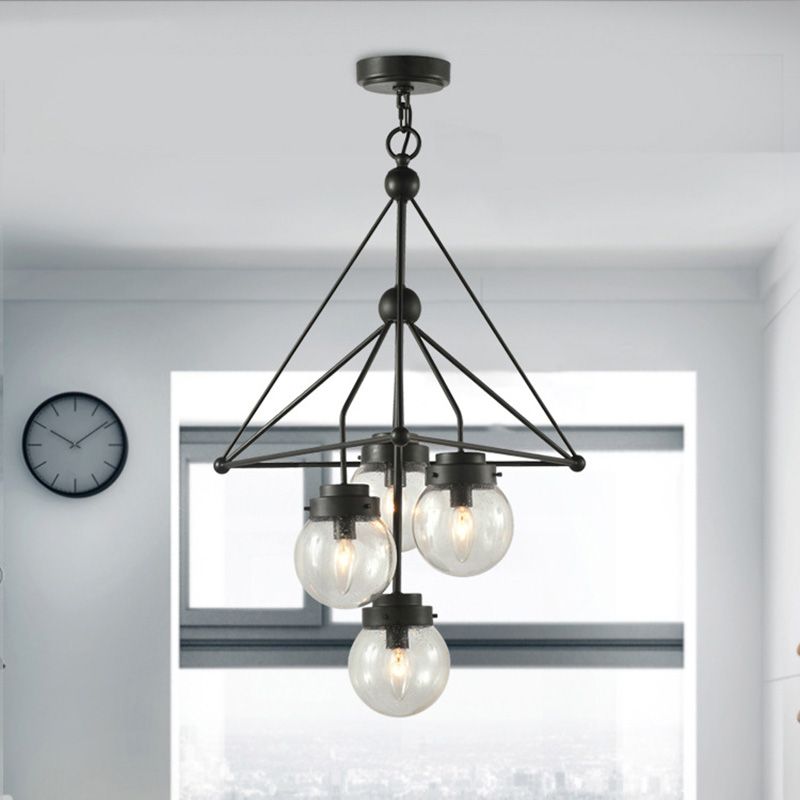 Candelera de colgante de vidrio transparente global con diseño de triángulo modernista 4 luces Black Hanging Lightsing