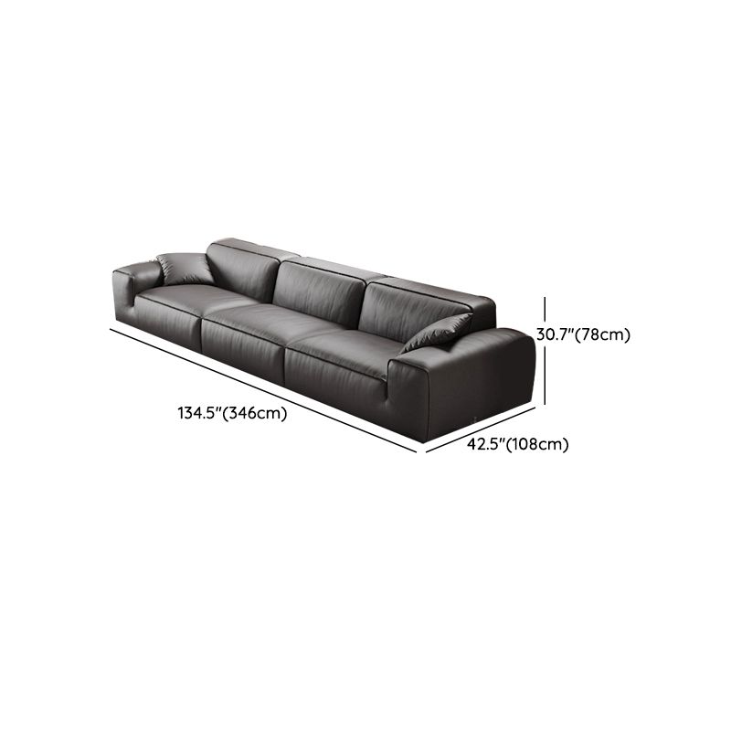 Black Genuine Leather Sectionals 30.7" H Square Arm Sectional Sofa Set