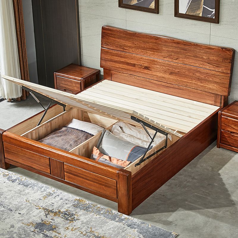 Traditional Solid Wood Standard Bed Solid Color Bed with Headboard