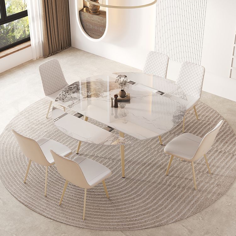 Round Modern Dining Table for Kitchen White Dinette Table with Metal Legs