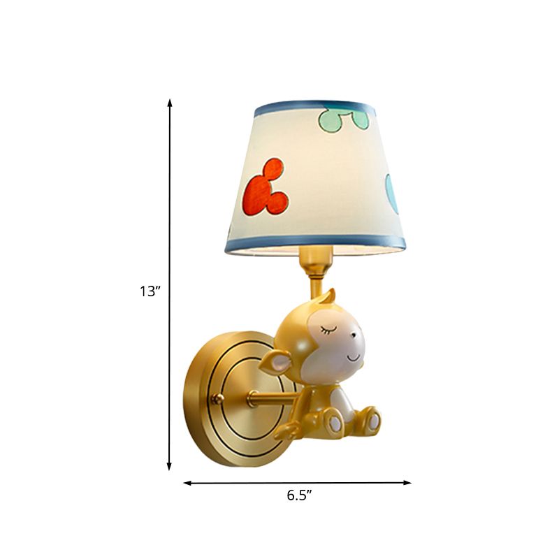 Monkey Creative Monkey Resin Wall Lighting 1 Light Sconce Light Seguit in oro con tonalità in tessuto