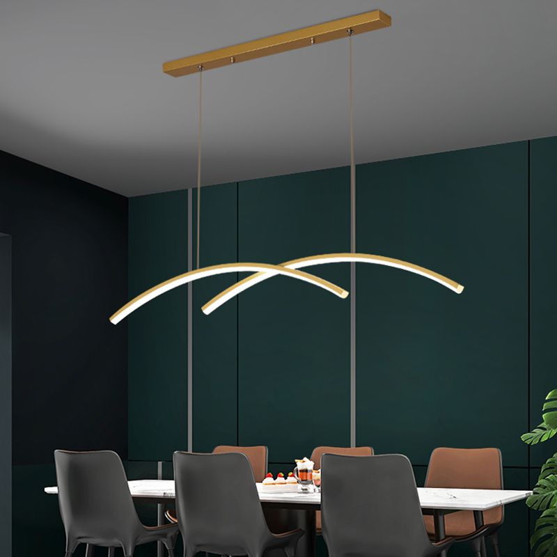 Estilo moderno de forma lineal ideas de iluminación de isla de metal 2 colgantes de la isla ligera en oro