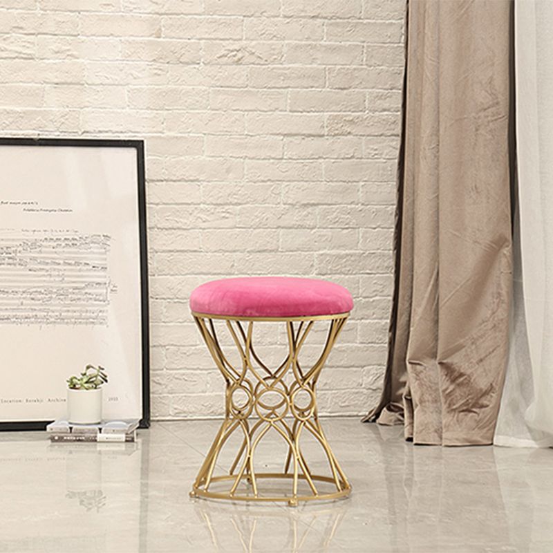 Glam Velvet Ottoman Plain Round Metal Frame Foot Stool Ottoman