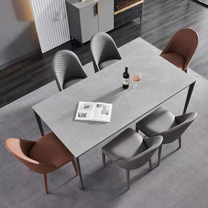 Industrial Style Rectangle Table Sintered Stone Table with Metal Legs for Home