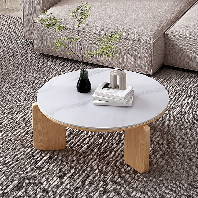 Contemporary Solid Wood Coffee Cocktail Table Slate Round Top Coffee Table