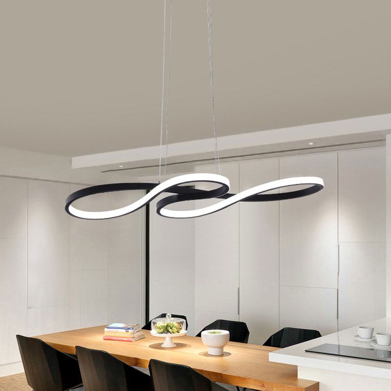 24"/29.5"/37.5" Wide Twisting Acrylic Pendant Light Minimalist LED Black/White Hanging Lamp in Warm/White Light