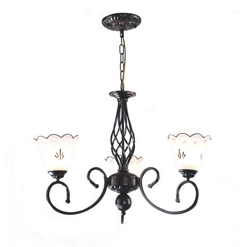 Black Floral Shaped Chandelier Light Fixture Traditional Metal 5/6/8 Lights Living Room Ceiling Light