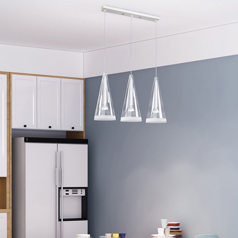 Transparent Glass Conical Pendant Lighting Minimalist White Hanging Light for Dining Room