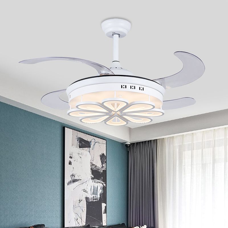 42 "Breedte moderne ring plafondventilator lamp led acryl semi spoellamp in wit met 4 heldere messen voor woonkamer