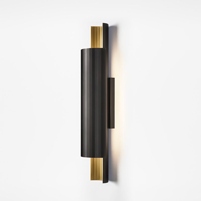 Pipe Shaped LED Wall Mount Lighting Postmodern Metal Bedside Sconce in Black and Gold Inner