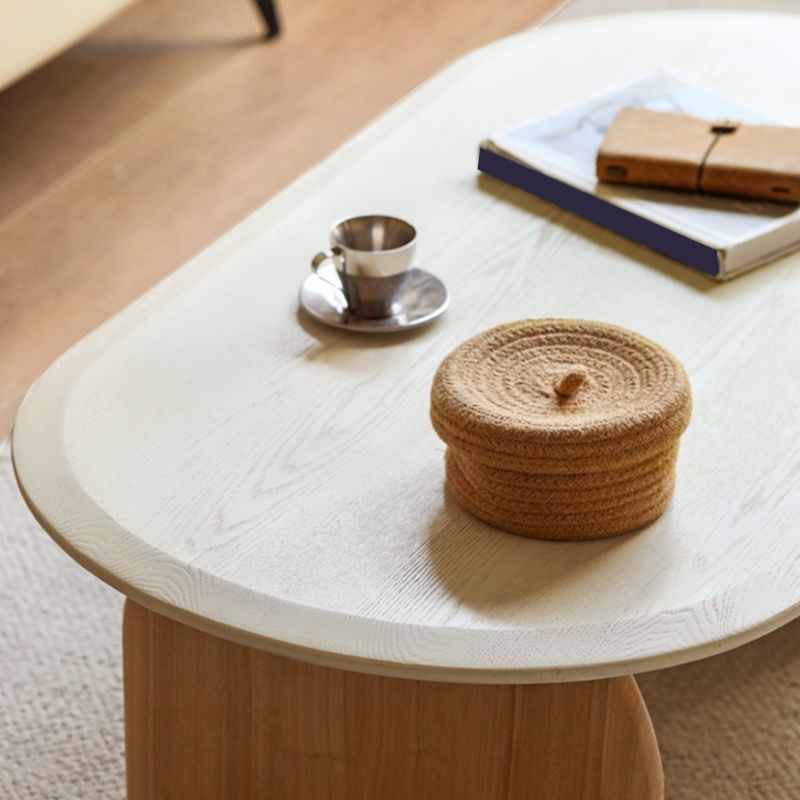 Modern 2 Legs Wooden Coffee Table Oval White Top Cocktail Table