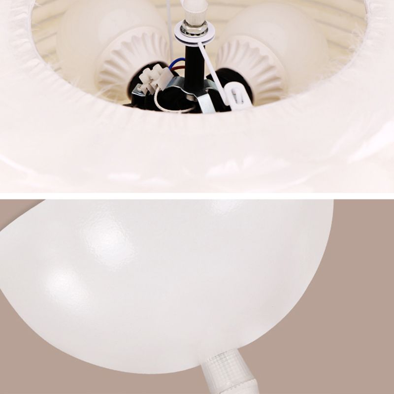 White Drum Pendant Light in Modern Creative Style Wrought Iron Chandelier with Feather Shade