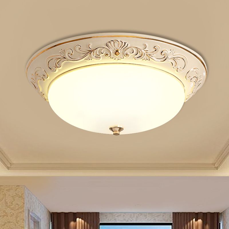 Oblong Bedroom Flush Mount Light Antiqued White Glass Yellow/Blue/Light Blue LED Flush Lamp, 12"/14.5"/17" Wide