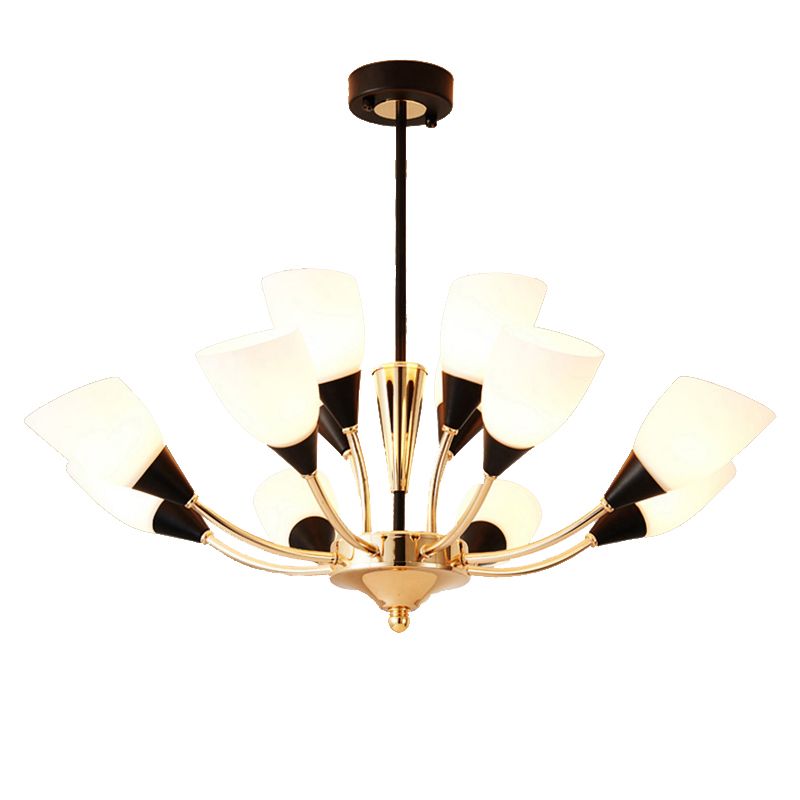 Gold 12 lumières lustre luminaire luminaire traditionnel en verre blanc ovale lampe à lampe à teinte avec conception de Spoutnik