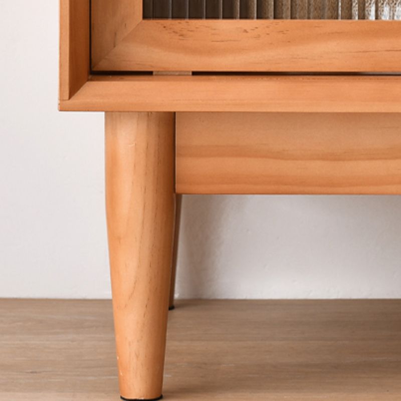 Modern Pine Solid Wood Server 2 Drawer Brown Credenza with Glass Door