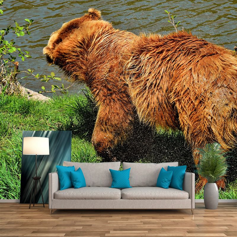 Brown Bear Wall Covering for Living Room Decor, Water Resistant, Customized Size Available