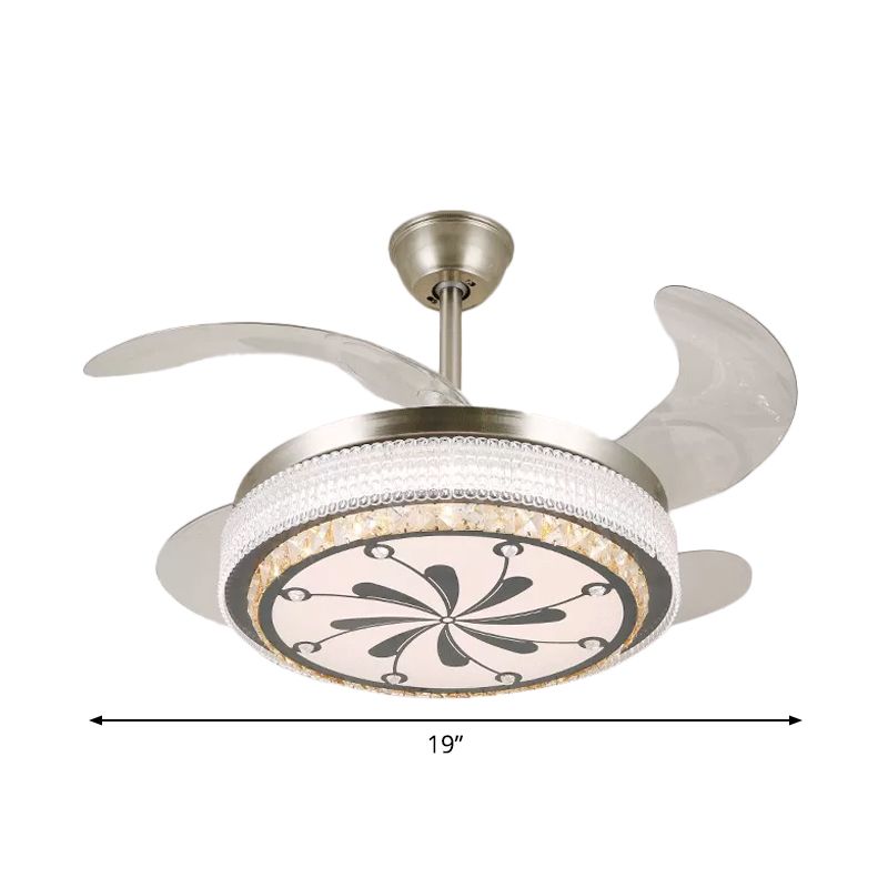 Kristallstufte 4-Blade-Halbblöcke Deckenleuchte LED Hanging Lüfterlampe in Silber, 19 "breit