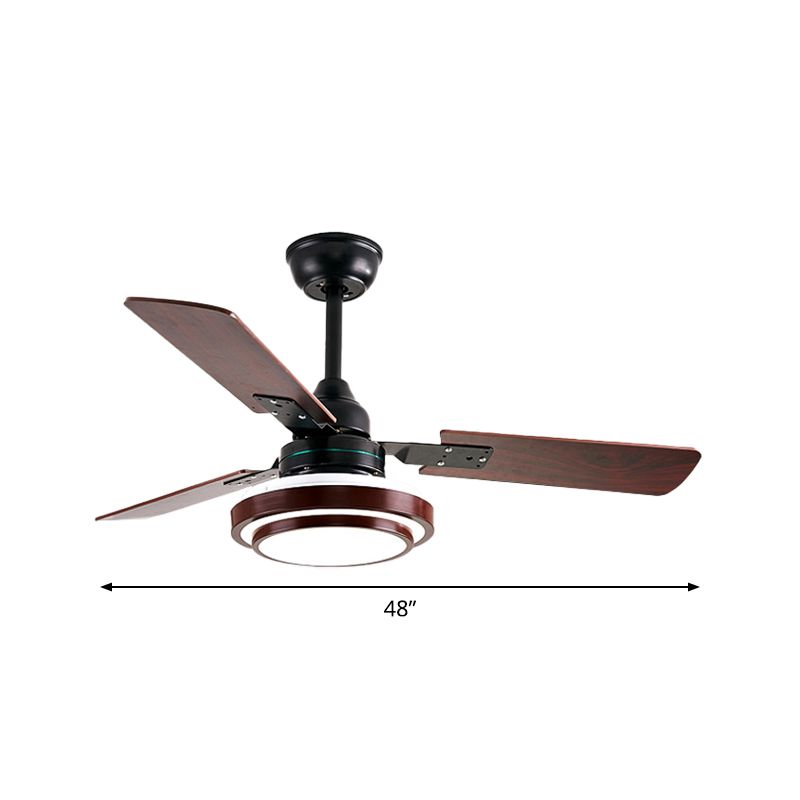 3 Blades LED Round Semi-Flush Ceiling Light Vintage Acrylic Pendant Fan Lamp for Bedroom