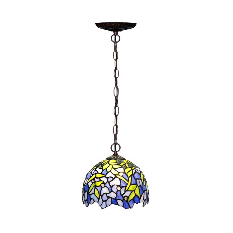 1/2 Lights Dome Hanging Chandelier Tiffany Yellow Cut Glass Pendant Lamp for Kitchen, 8"/12"/16" W