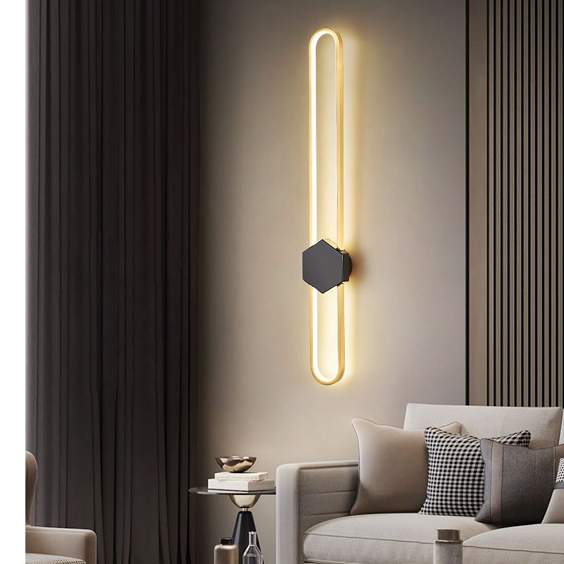 Metal Oval Shape Wall Light Modern Style 1 Light Wall Mount Fixture