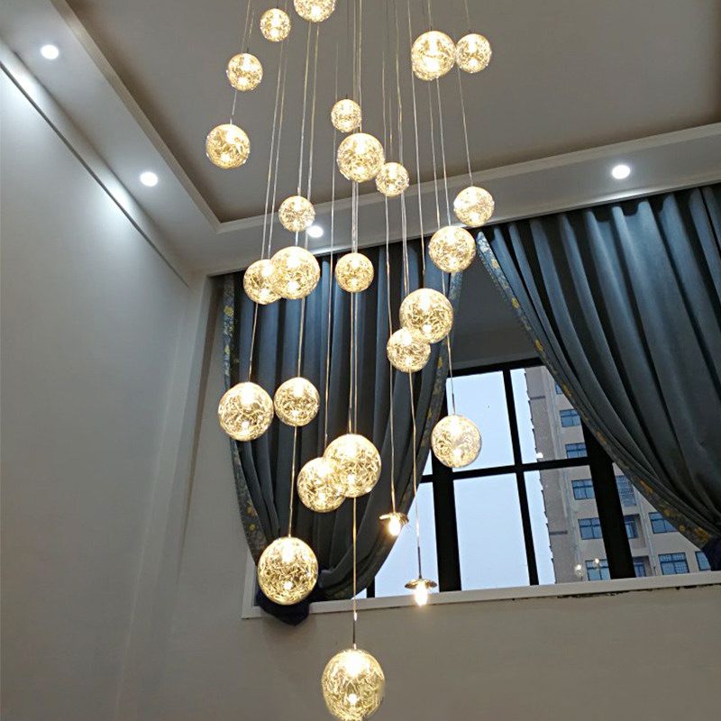 Globe Multi Light Pendant Mid-Century Modern Glass Hanging Pendant Lights for Duplex Stairs