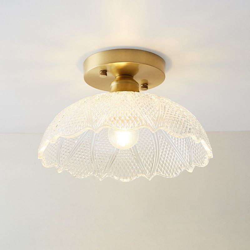 Golden Single Flush Mount Lighting Modernism Glass Shaded Ceiling Light