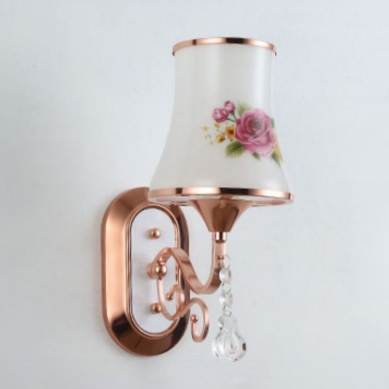White Glass Flared Wall Lamp Contemporary Gold Wall Light Fixture for Bedroom