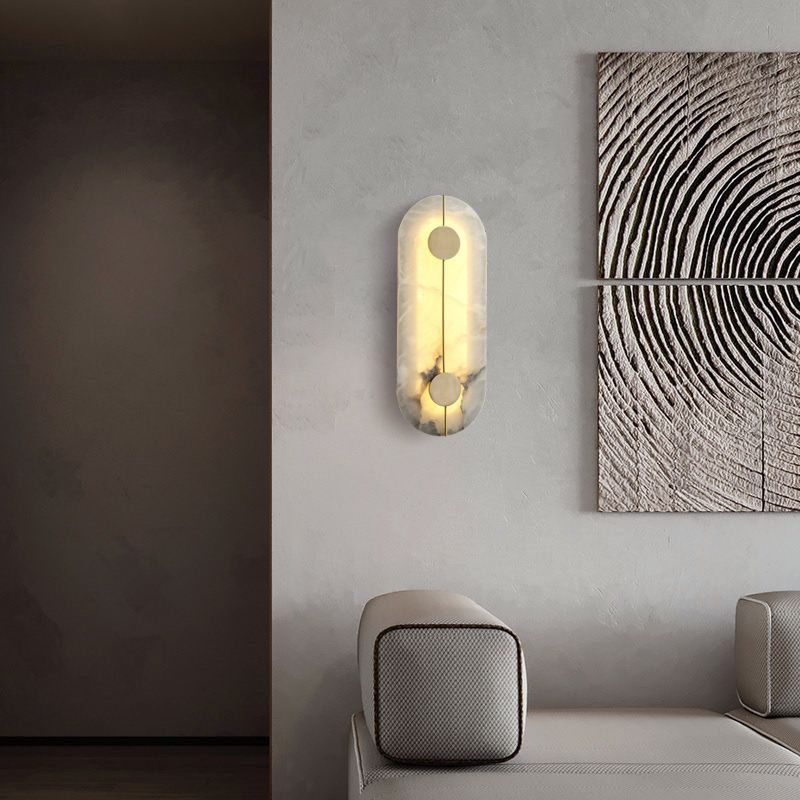 Brass and Stone Wall Lighting Round / Oval LED Wall Mounted Fixture in Gold