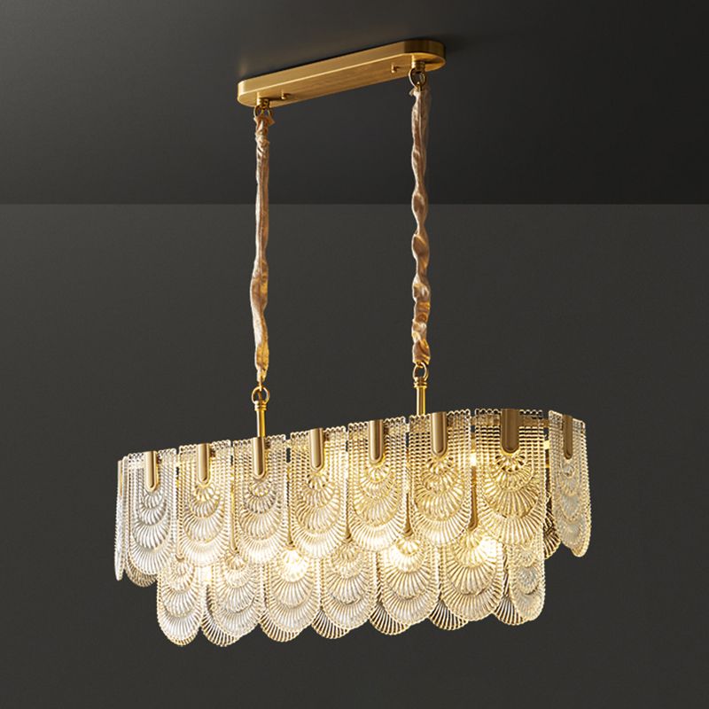 Modern Metal Pendant Light Oval Shape Island Light with Glass Shade for Living Room