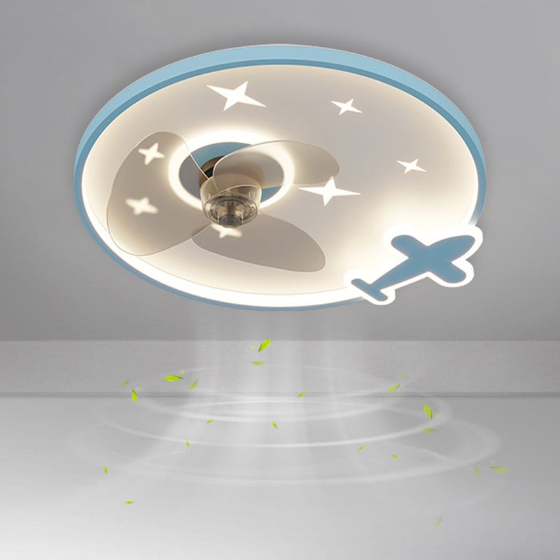 3-Blade LED Ceiling Fan Metallic Polish Finish Children Fan with Light for Hallway