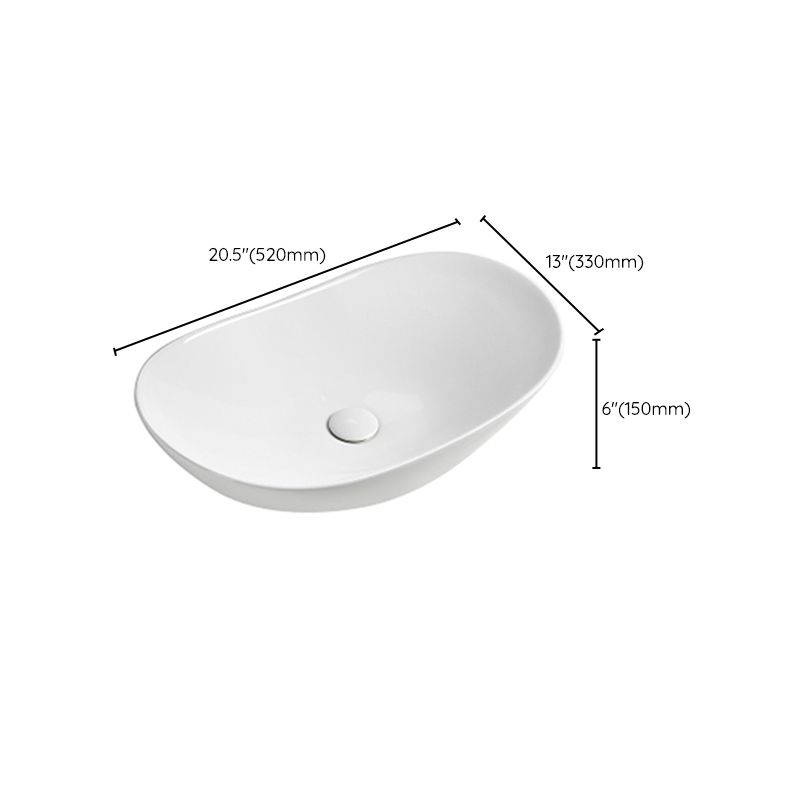 Modern Vessel Lavatory Sink Porcelain Oval with Faucet and Drain Assembly Vessel Sink