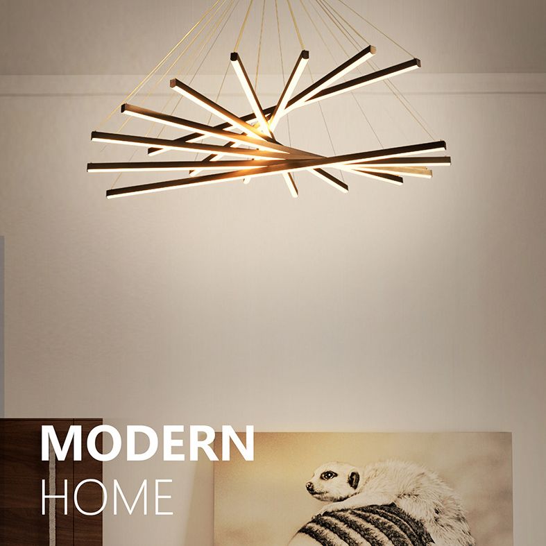 Linear Ceiling Pendant Light Minimalist Style Metal LED Black Chandelier Pendant Light