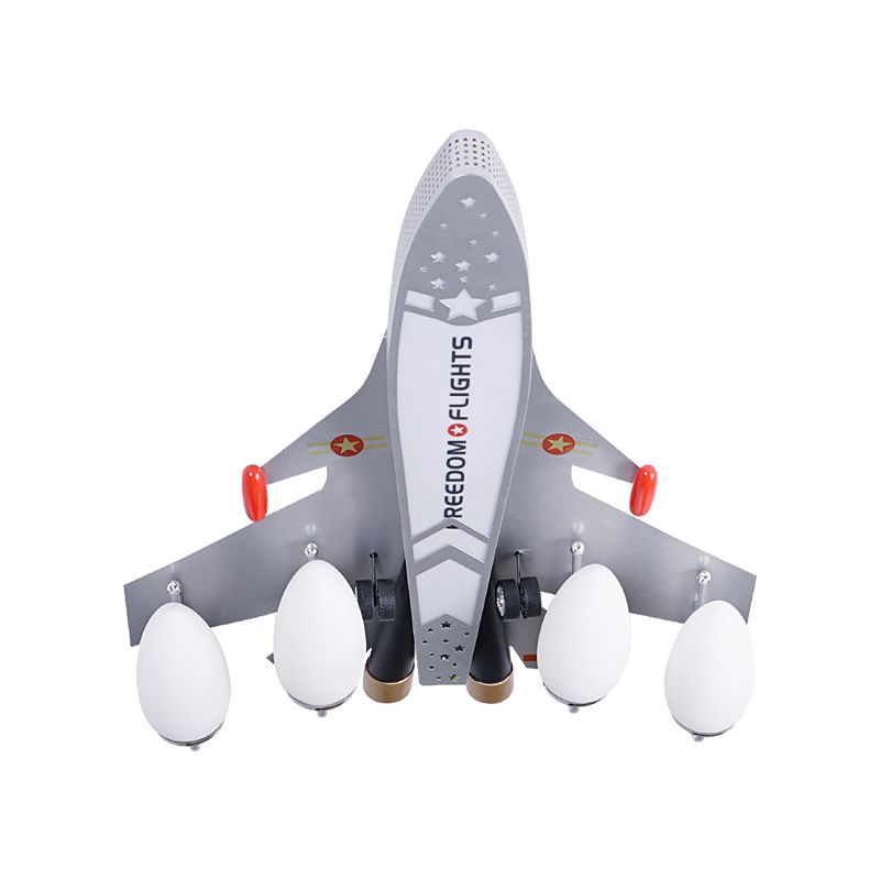 Silver Airplane Flush Light Fixture Kids Style 4-Head Metal Ceiling Mount Lamp for Bedroom