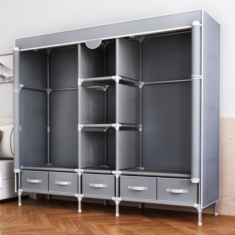 Modern Bedroom Wardrobe Armoire Steel Frame Wardrobe with Drawers