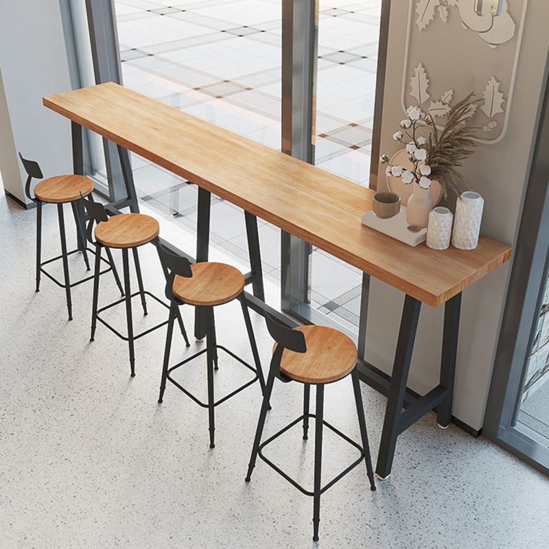 Rectangle Bar Table in Metal and Wood Trestle Base Bar Height Table for Dining Room