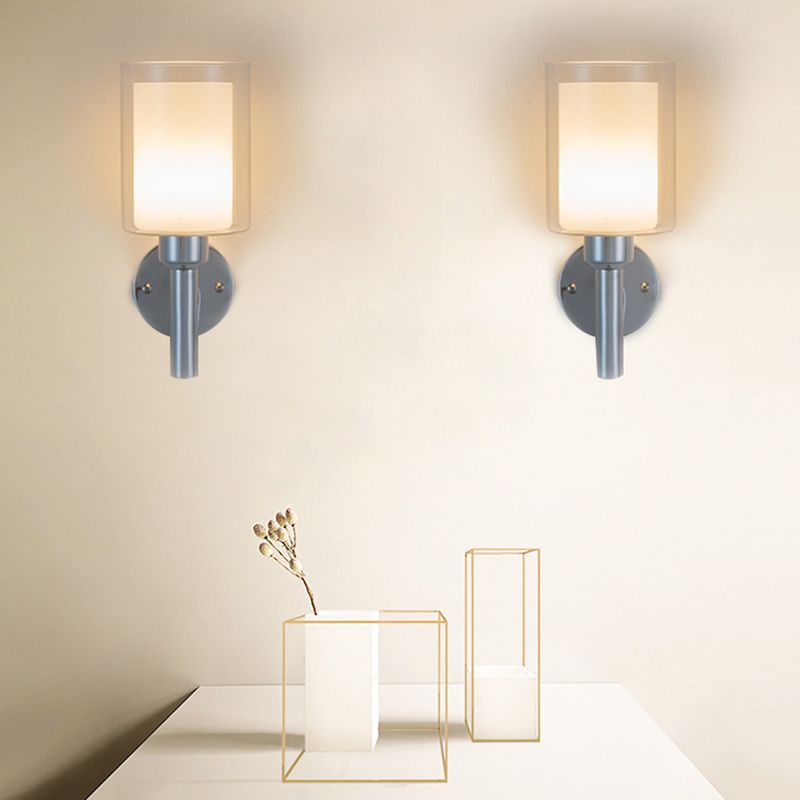 Modern Vanity Lighting Cylinder Wall Light Fixture with Glass for Bathroom