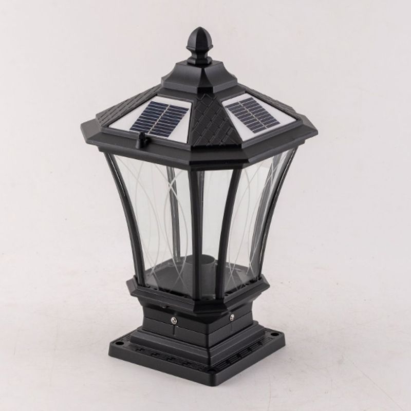 Metal Rectangular Shape Solar Pillar Lamp Modern 1-Light Outdoor Light in Black