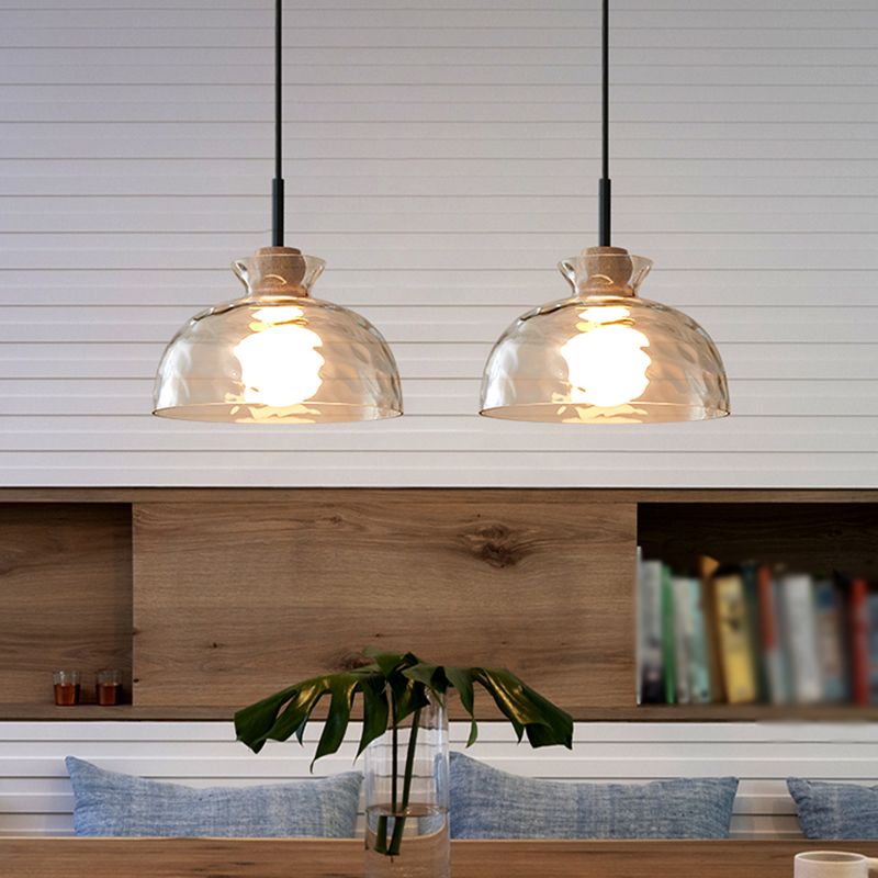 Lampe de suspension noire en verre d'ondulation dans un style artistique moderne en fer forgé