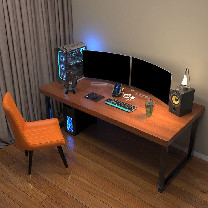 Rectangular Office Desk Contemporary Brown Sled Metal Legs Gaming Desk