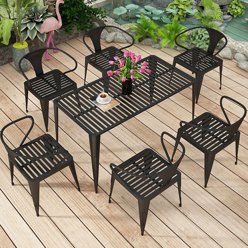 Industrial Metal Kitchen Dining Chair Slat Back Stacking Arm Chair