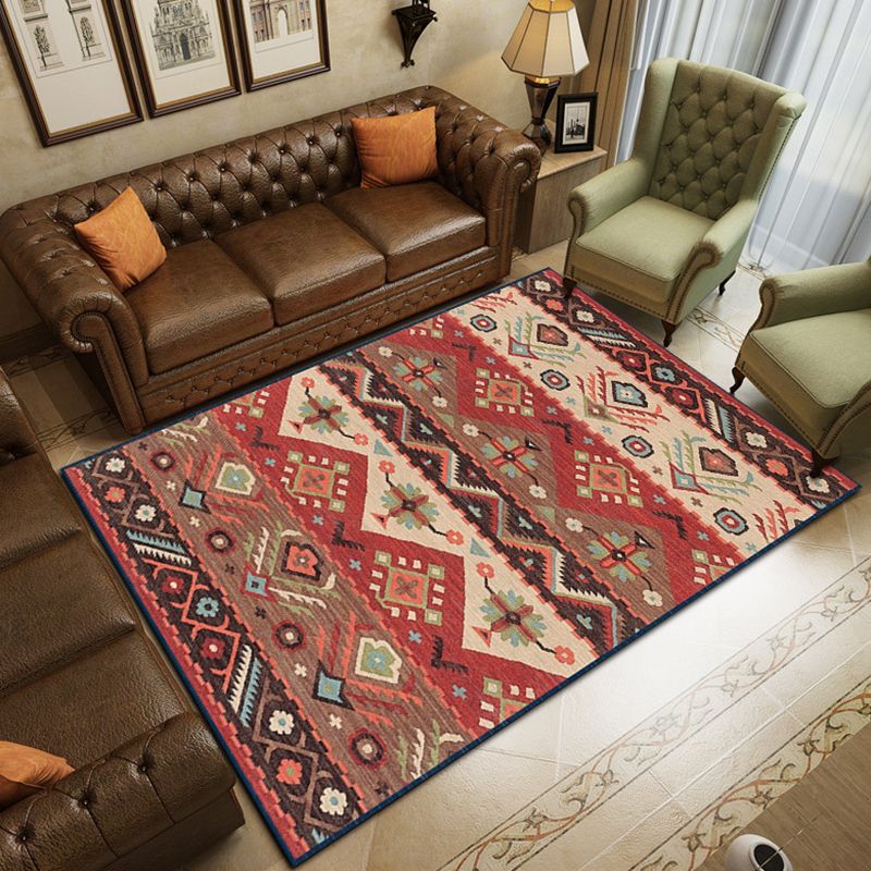 Rose Red Bohemian Rug Polyester Graphic Rug Non-Slip Backing Rug for Living Room
