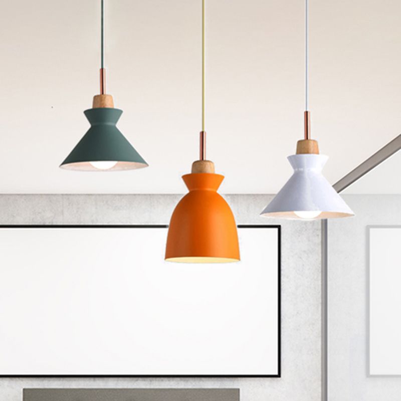 Multi-Color Cone and Dome Hanging Lighting Modern 3 Lights Metal Pendant Ceiling Light with Linear/Round Canopy